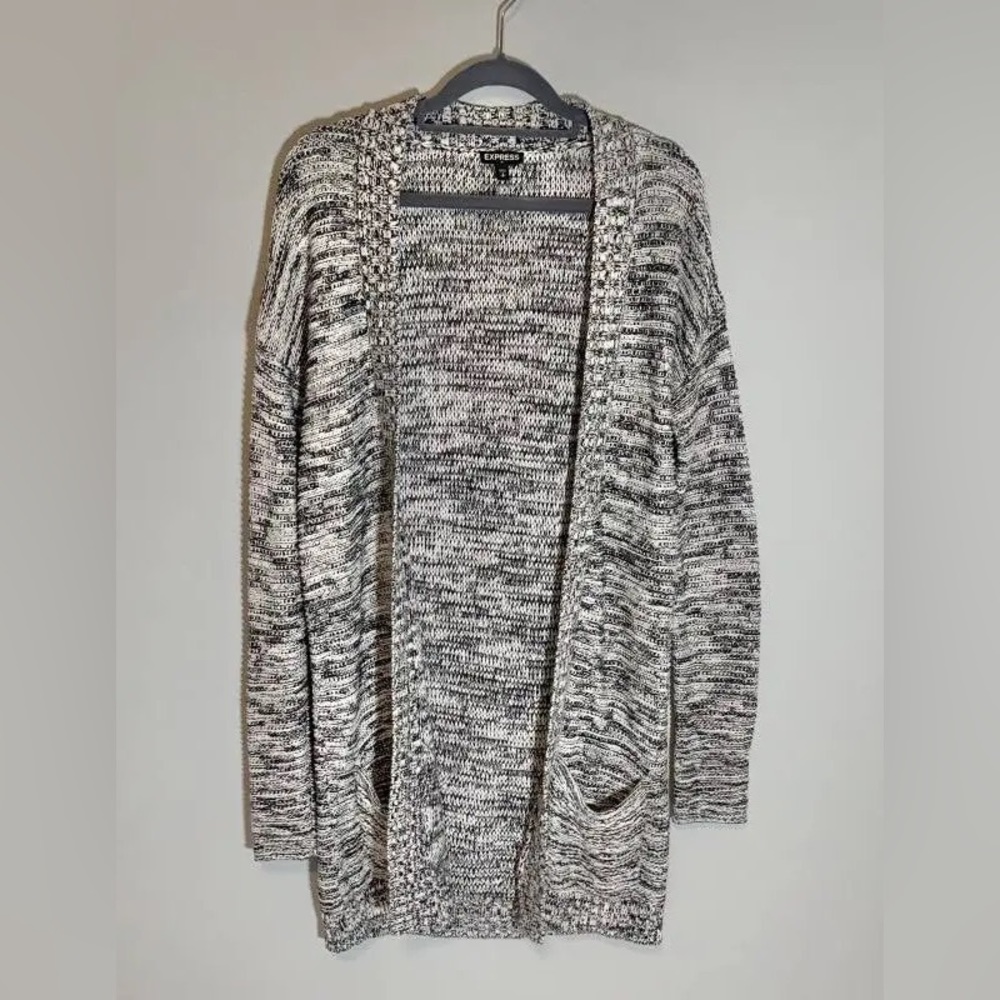 Express Women Black White Marled Open Cardigan